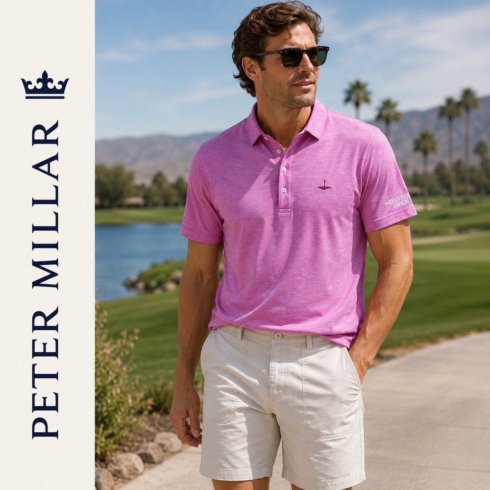 Peter Millar Polo Shirt Mens XL Pink Excellent Houston Open Golf Performance UPF